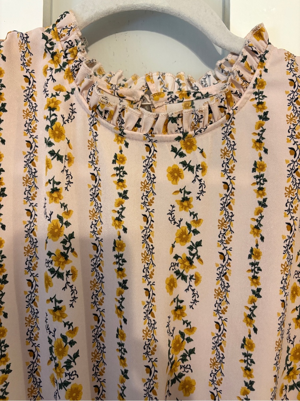 Aqua Pale Pink Midi Dress with Yellow Floral Stripe Detail